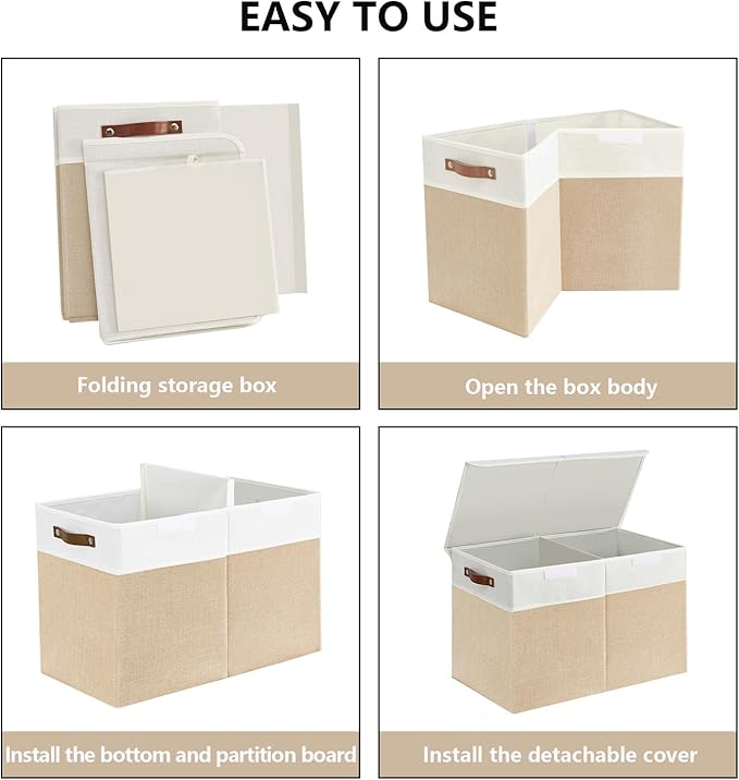 Bagnizer Large Toy Storage Box with Lids, Collapsible Sturdy Baby Storage Organizer Chest Bin Basket for Kids, Boys, Girls, Playroom, Nursery, Bedroom, Closet 25"x13"x16" (Beige and White)