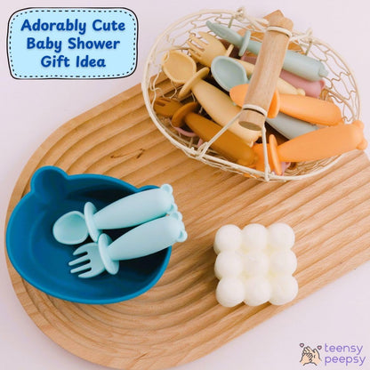 Silicone Bear Shaped Baby Bowl with Suction, Spoon & Fork for Babies 6+ Months, Infant Feeding BLW Baby Essentials Must Haves, BPA Free, Dishwasher Safe (Very Bear)
