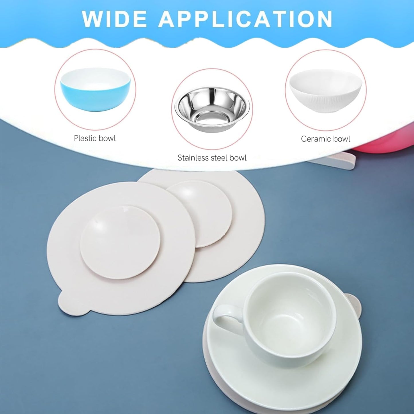 3 PCS Table Suction Cup Pad Professional Tableware Sucker Silicone Suction Coasters Non-Slip Double Sided Suction Cups for Fixing Tableware Plate Bowl Dish