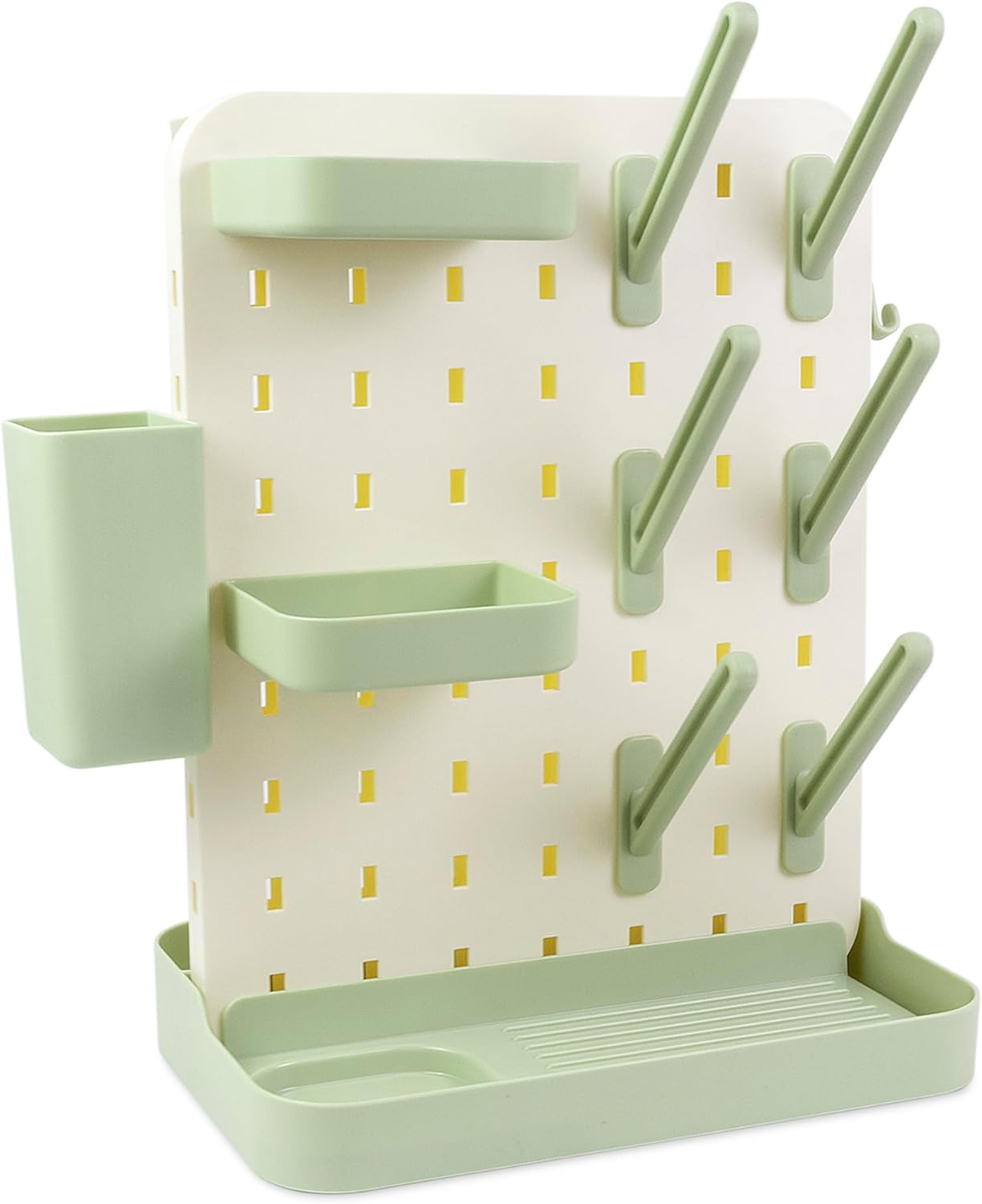Baby Bottle Drying Rack Space Saving Countertop Vertical Rack with Brushes Holder (Pink)