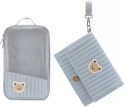 MOMIGO Baby Diaper Bag Organizer Pouches Waterproof Mini Diaper Bag - 2 pcs/set Foldable Hanging Bag Reusable, Washable or Cloth Diapers, with Gift for Baby Shower (Khaki（A）)