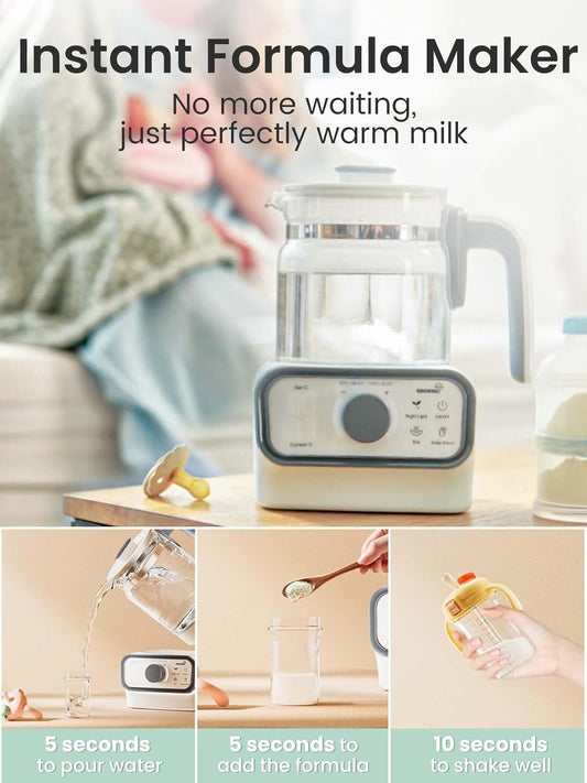 GROWNSY Baby Instant Warmer, Glass Water Boiler with Accurate Temperature Control for Formula, Coffee and Tea, 1.2 Liter Electric Kettle with LCD Display and Timer