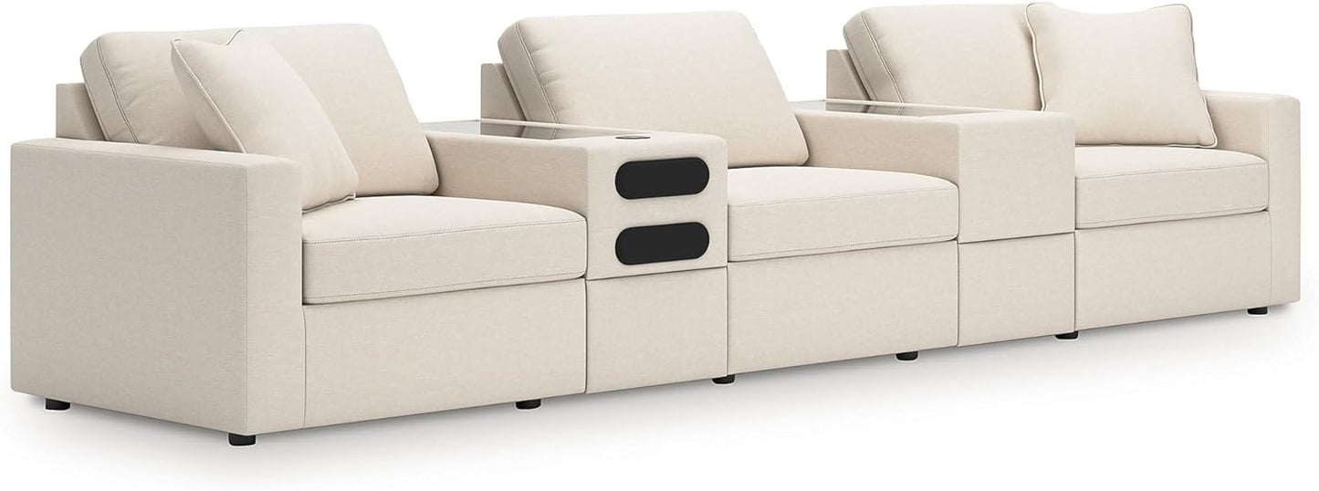Signature Design by Ashley Modmax Coastal Press-Back Swivel Glider Rocker Recliner with Machine Washable Cover, Hidden Storage Compartments and 2 Bolster Pillows, Beige - Colors B