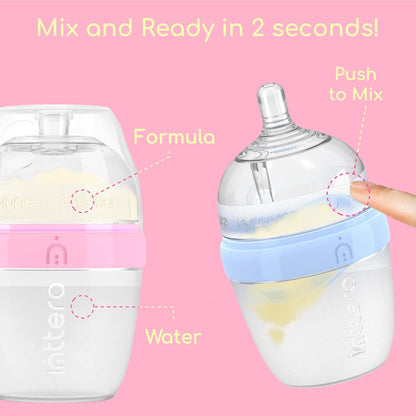 Baby Bottles with Built-in Formula Dispenser, Anti-Colic Wide Neck Design for Newborn Feeding and Everyday Baby Essentials, 9 Oz Medium Flow (2 Pack), Stylish White