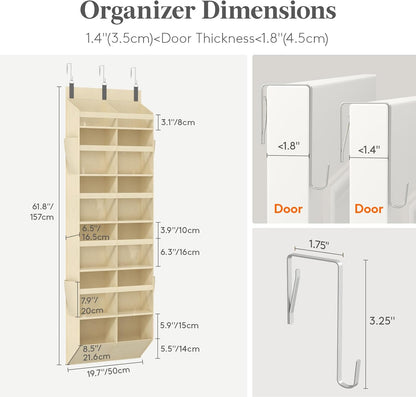 Lifewit 1 Pack Over the Door Organizer, 5 Section Clear Window Hanging Storage with 4 Side Pockets, Sturdy Anti Tilt 40 lbs Load Behind Door for Closet, Bedroom, Bathroom, Nursery, Dorm, Gray