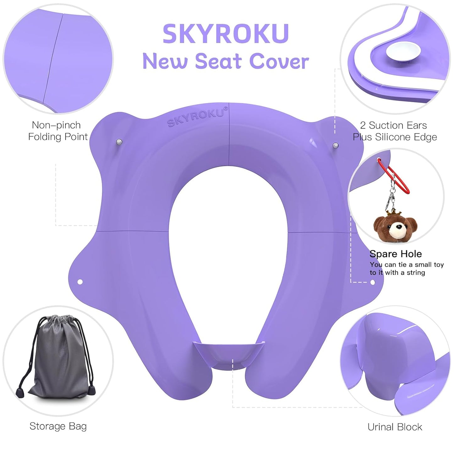 Foldable Travel Potty Seat for Toddler, Portable Toilet Training Seat for Kids on The Go, Fits Round & Oval Toilets with Non-Slip Base & Travel Bag for Car Airplane Essentials, Grey