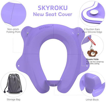 Foldable Travel Potty Seat for Toddler, Portable Toilet Training Seat for Kids on The Go, Fits Round & Oval Toilets with Non-Slip Base & Travel Bag for Car Airplane Essentials, Grey