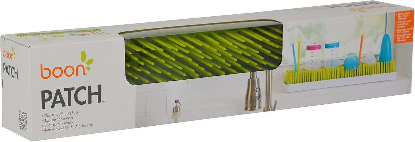 Boon Patch Countertop Baby Bottle Drying Rack - Space Saving Bottle Rack for Drying and Organization - Kitchen Baby Needs - Baby Bottle-Feeding Supplies - Green and White