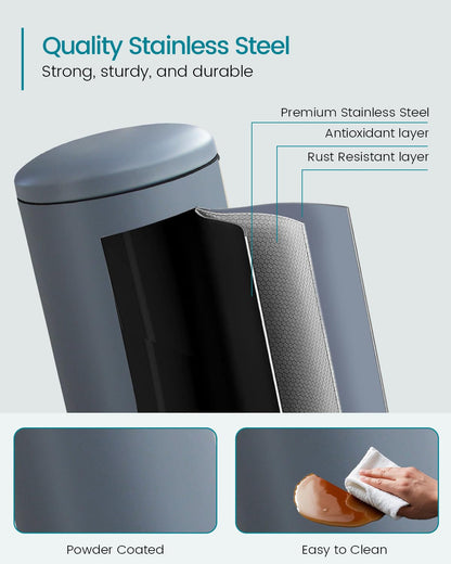 Diaper Pail, Airtight Odor Control Baby Diaper Bin with Childproof Lock, Stainless Steel Garbage Pail with lid, 15 Liter/ 4 Gallon Compact Nursery Trash Can with Removal Inner Liner, Blue