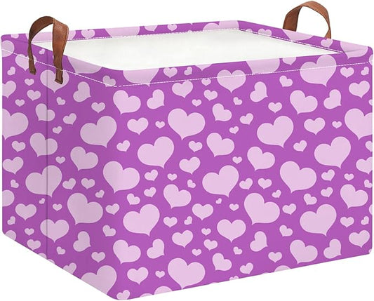 Rectangle Storage Basket with Handles,Collapsible Storage Bin,Books Box,Gift Basket(Purple Heart)