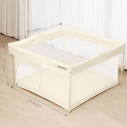 ANGELBLISS 50x50 Foldable Baby Playpen with Carrying Bag & Safety Lock - ASTM F406 Certified Baby Fence for Indoor/Outdoor, Lightweight Portable Play Yard with Breathable Mesh (Black)