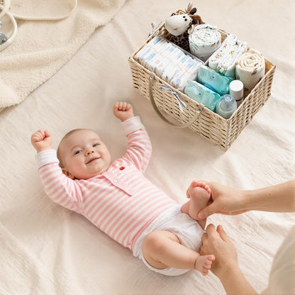 HBlife Large Diaper Caddy Organizer, Washable Waterproof, Portable Plastic Wicker Woven Basket with Divider, Nursery Diaper Station, Baby Shower Gifts Basket & Car Organizer