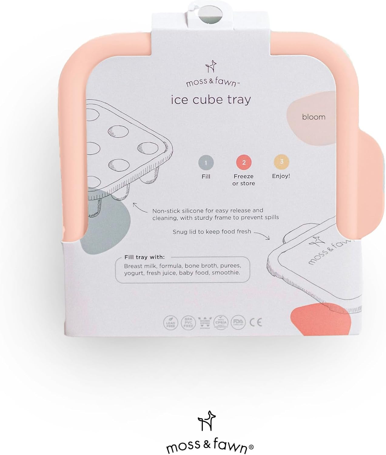 Moss and Fawn Ice Cube Tray - Forage Feeder Freezer & Teething Popsicle Mold for Breast Milk, Formula, Bone Broth, Purees, & Baby Food - BPA, Lead, & PVC-Free - Fern