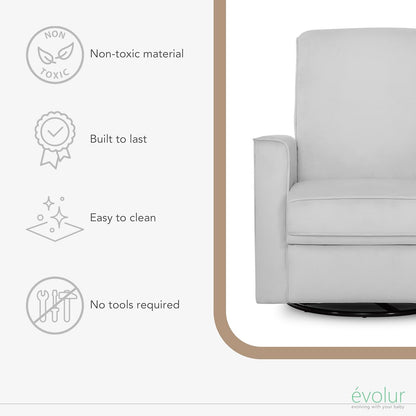 Evolur Raleigh Upholstered Manual Glider Recliner– Rocking & 360° Swivel with Smooth Glide – Greenguard Gold & FSC Certified – Modern Nursery and Living Room Chair in Light Sand