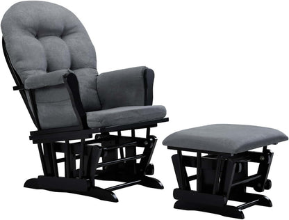 HomeStock Glider and Ottoman Set - Padded Arms, Storage Pockets, Metal Bearings White and Blue
