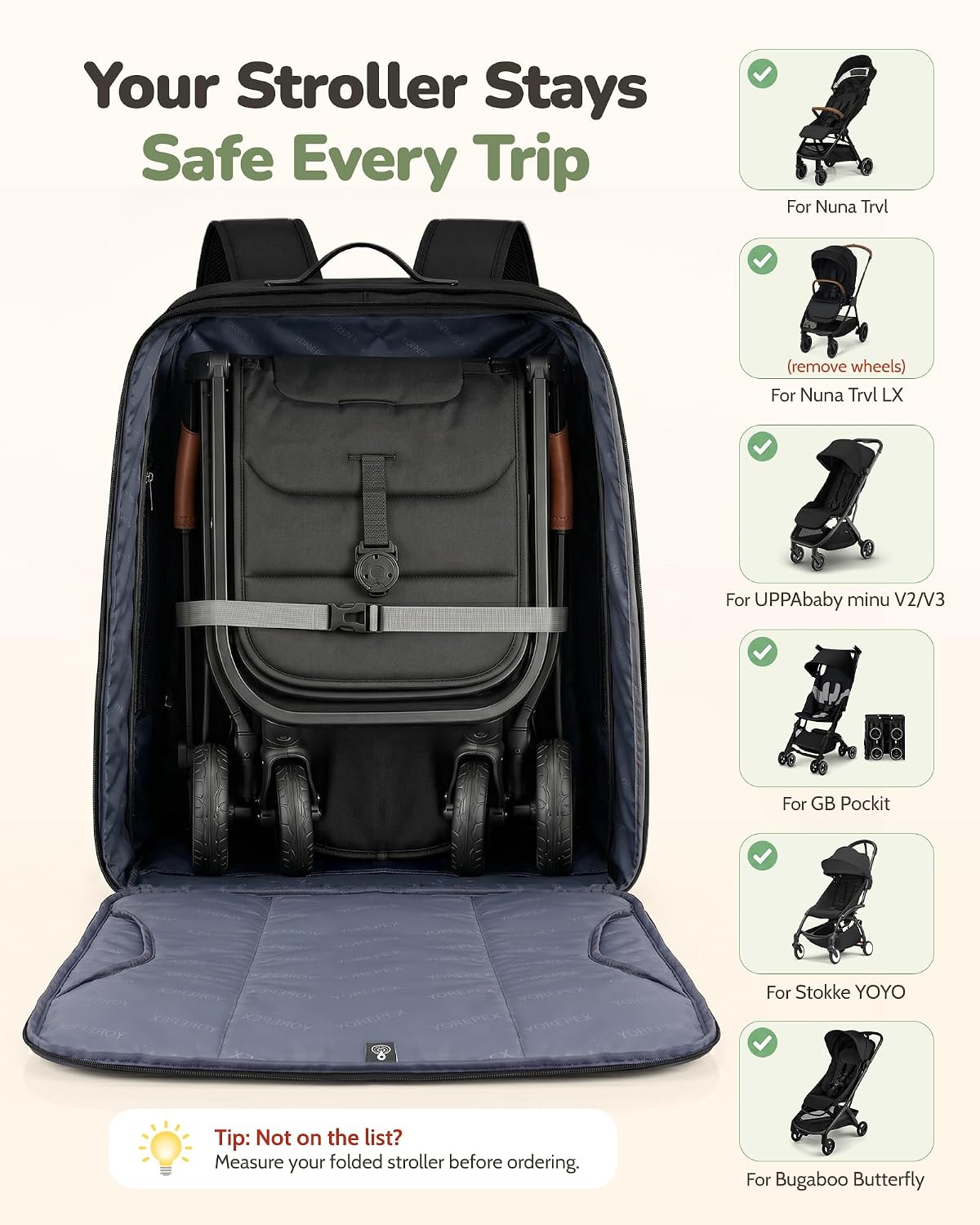 Expandable Padded Stroller Travel Bag for Airplane with Pocket