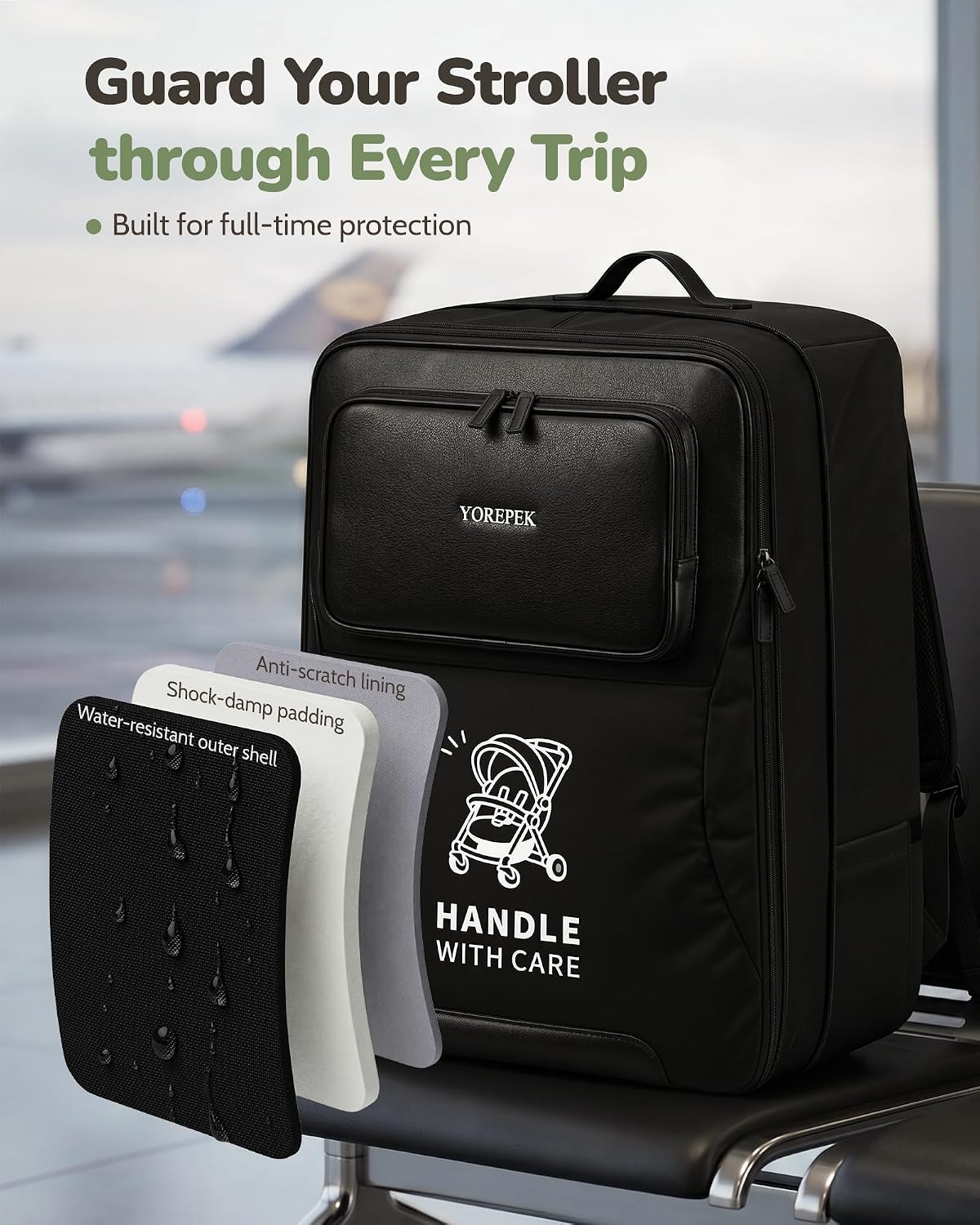Expandable Padded Stroller Travel Bag for Airplane with Pocket
