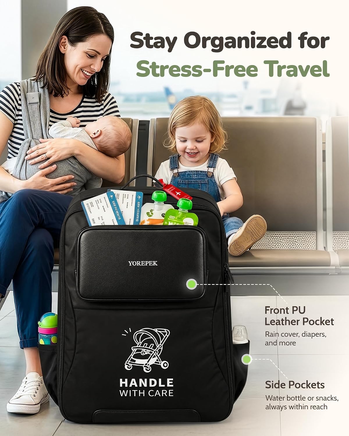 Expandable Padded Stroller Travel Bag for Airplane with Pocket