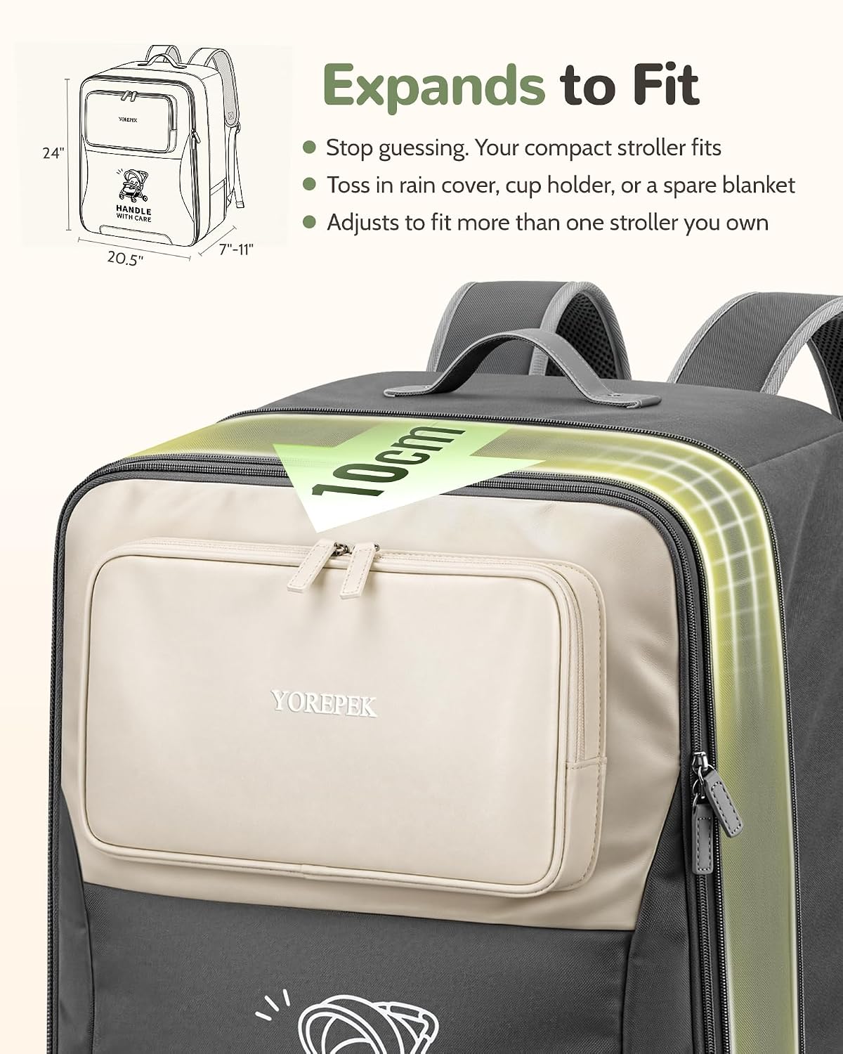 Expandable Padded Stroller Travel Bag for Airplane with Pocket