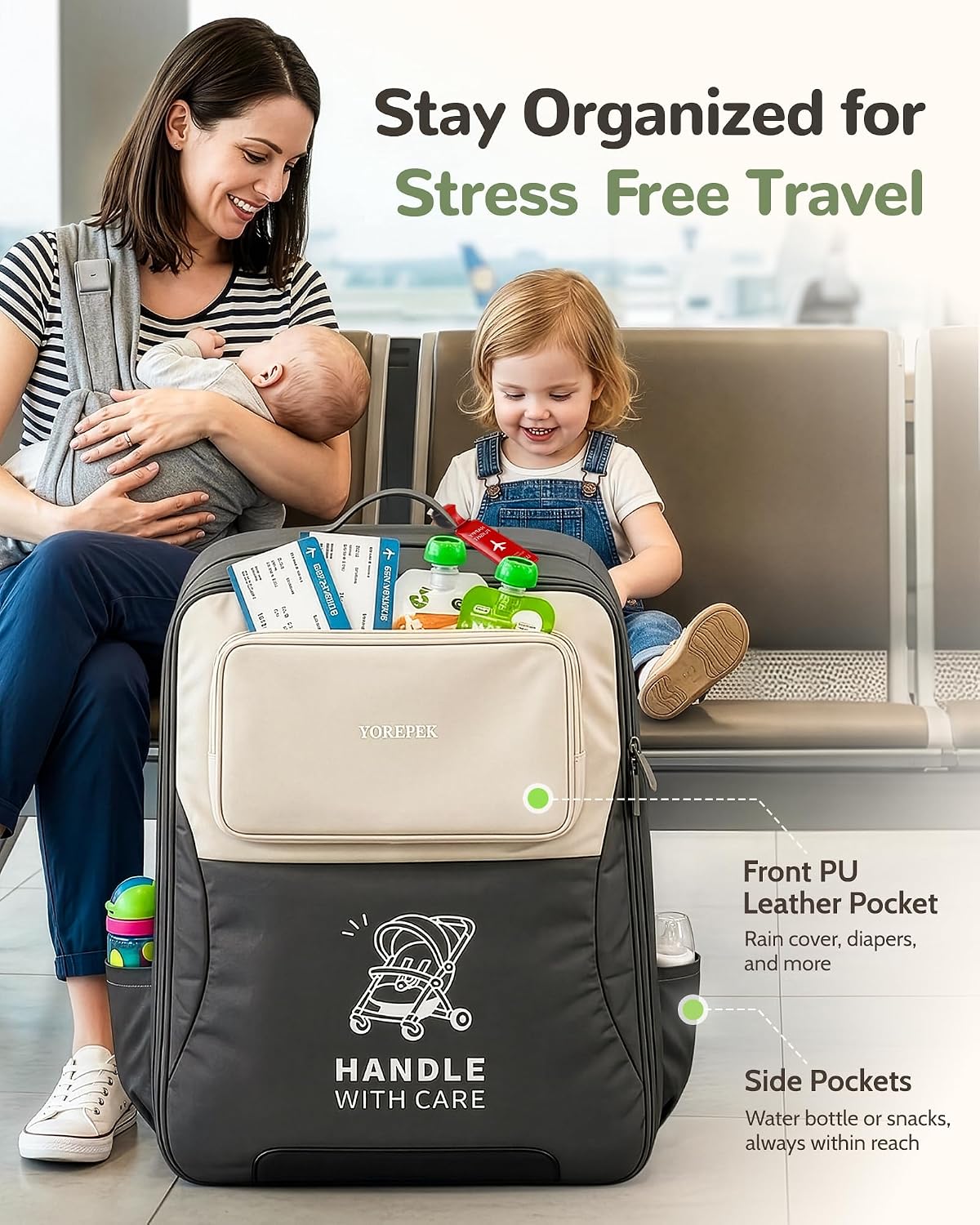 Expandable Padded Stroller Travel Bag for Airplane with Pocket