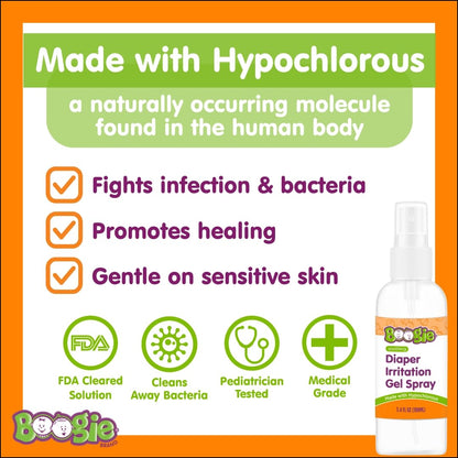 Boogie Hypochlorous Acid Diaper Irritation Gel Spray - 3.4 oz - Baby Essentials for Diaper Rash, Soothing Cleansing Spray