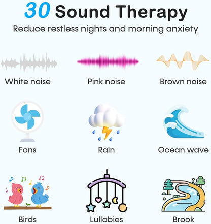 Sound Machine with Alarm Clock: 30 Non-Looping Sleep Sounds - White Noise Alarm Clock for Natural Wake Up - Adjustable Volume & Light, Memory Function, Sleep Timer (Black)
