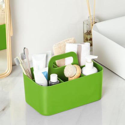 Multiuse Caddy Organizer with Handle, Portable Divided Plastic Tote Bin - Art Craft, Stationary Pen Marker Crayons, Makeup Hair Supplies Storage - Bathroom, Classroom, Dorm, Office, Desk Holder - Pink