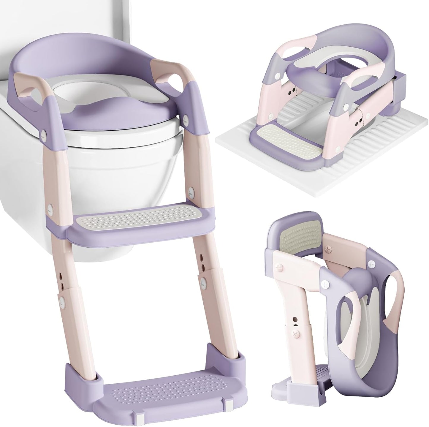 XIGGA 3 in 1 Potty Toilet Training Seat with 2-level Adjustable Steps, Equipped with Waterproof Cushion and Non Slip Step Stool, Dedicated Toilet Seat for Boys Girls - Green