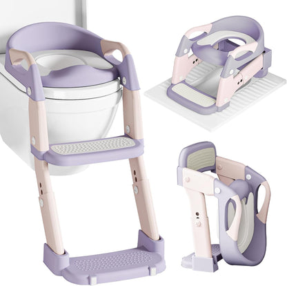 XIGGA 3 in 1 Potty Toilet Training Seat with 2-level Adjustable Steps, Equipped with Waterproof Cushion and Non Slip Step Stool, Dedicated Toilet Seat for Boys Girls - Green