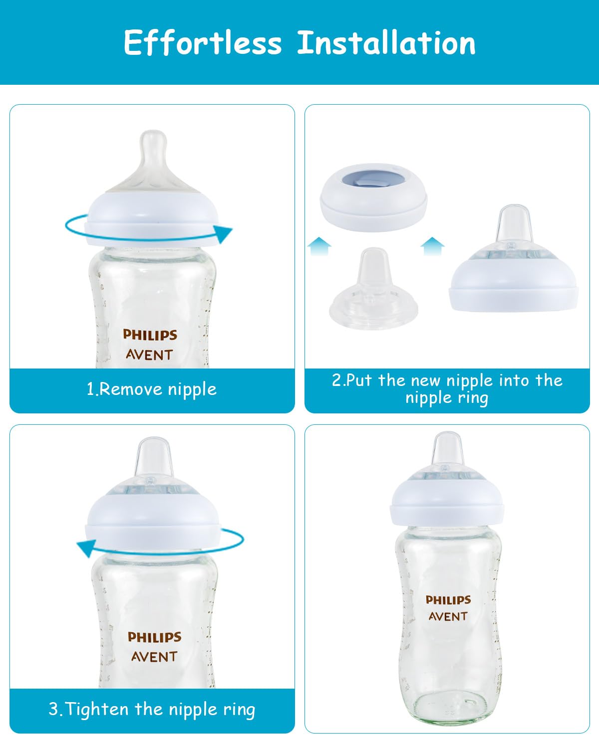 Sippy Cup Nipples for Philips Avent Natural Baby Bottles, My Grippy Spout Sippy Cup and Natural Trainer Sippy Cup, Soft 100% Silicone Sippy Spout Nipples, 6m+, 4 Count
