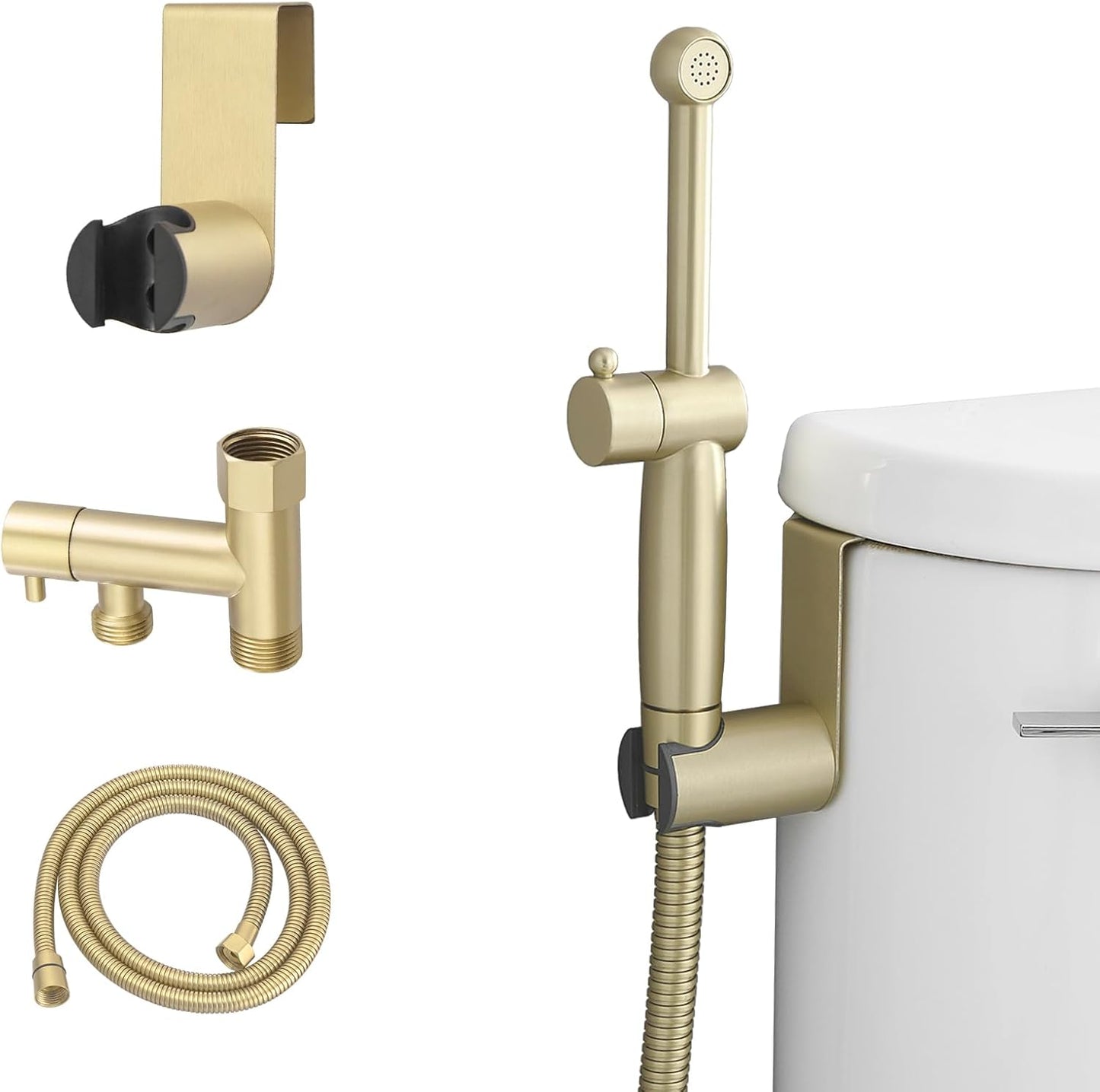 Chrome Handheld Bidet Sprayer for Toilet with Bidet Hose Brass Cloth Diaper Sprayer Bathroom Toilet Attachment for Feminine Wash, Wall Mount or Toilet Mount