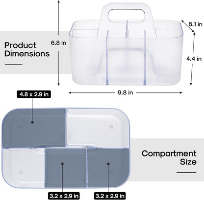 Multiuse Caddy Organizer with Handle, Portable Divided Plastic Tote Bin - Art Craft, Stationary Pen Marker Crayons, Makeup Hair Supplies Storage - Bathroom, Classroom, Dorm, Office, Desk Holder - Pink