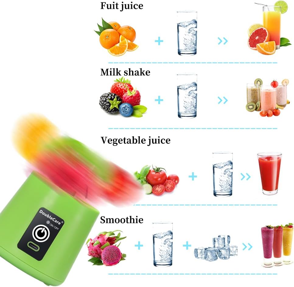 Portable Blender Cup,Electric USB Mini Juicer Blender For Shakes and Smoothies, Juice,380ml, Six Blades Great for Mixing,Black