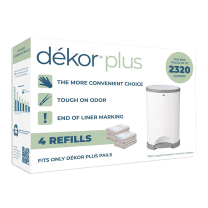 Diaper Dekor Plus Diaper Pail Refills | 4 Count Unscented | Exclusive End-of-Liner Marking | Thick, Quick & Easy to Replace | Most Economical Refill System | for Original and Eko Style Pails
