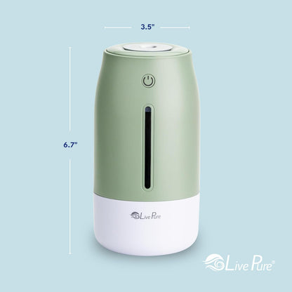 LivePure Cool Mist Humidifiers for Bedroom. Small Humidifier for Babies, Nursery, Plants, Office. Ultrasonic Cool Mist Humidifier w/Quiet Operation, USB-C Rechargeable. Rose Quartz