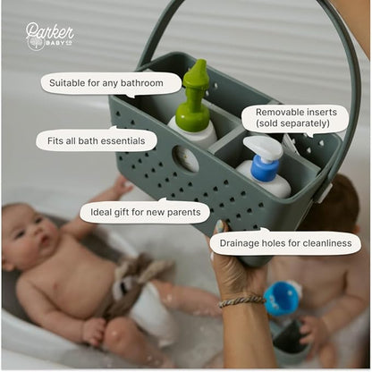 Parker Baby Bath Caddy | BPA Free & Food Grade Shower Caddy Organizer for Toys & Supplies | Quick-Dry, Sturdy & Perfect Size Shower Basket w/Handle in Neutral Colors