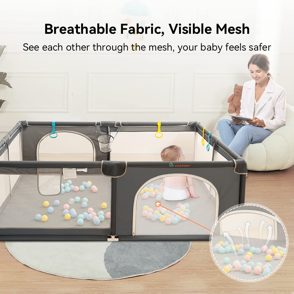 COMOMY Playpens for Babies and Toddlers, Small Baby Play Pens, Activity Center for Safe and Non-Slip Baby Fence, Full Mesh Design, Indoor & Outdoor Kids Activity Center (Dark Grey, 36"x36")