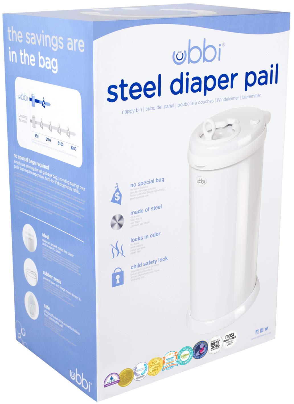 Ubbi Steel Odor Locking, No Special Bag Required Money Saving & Lavender Scented Absorbing Gel Value Pack - 3 Count Diaper Pail Odor Control for Baby Nursery
