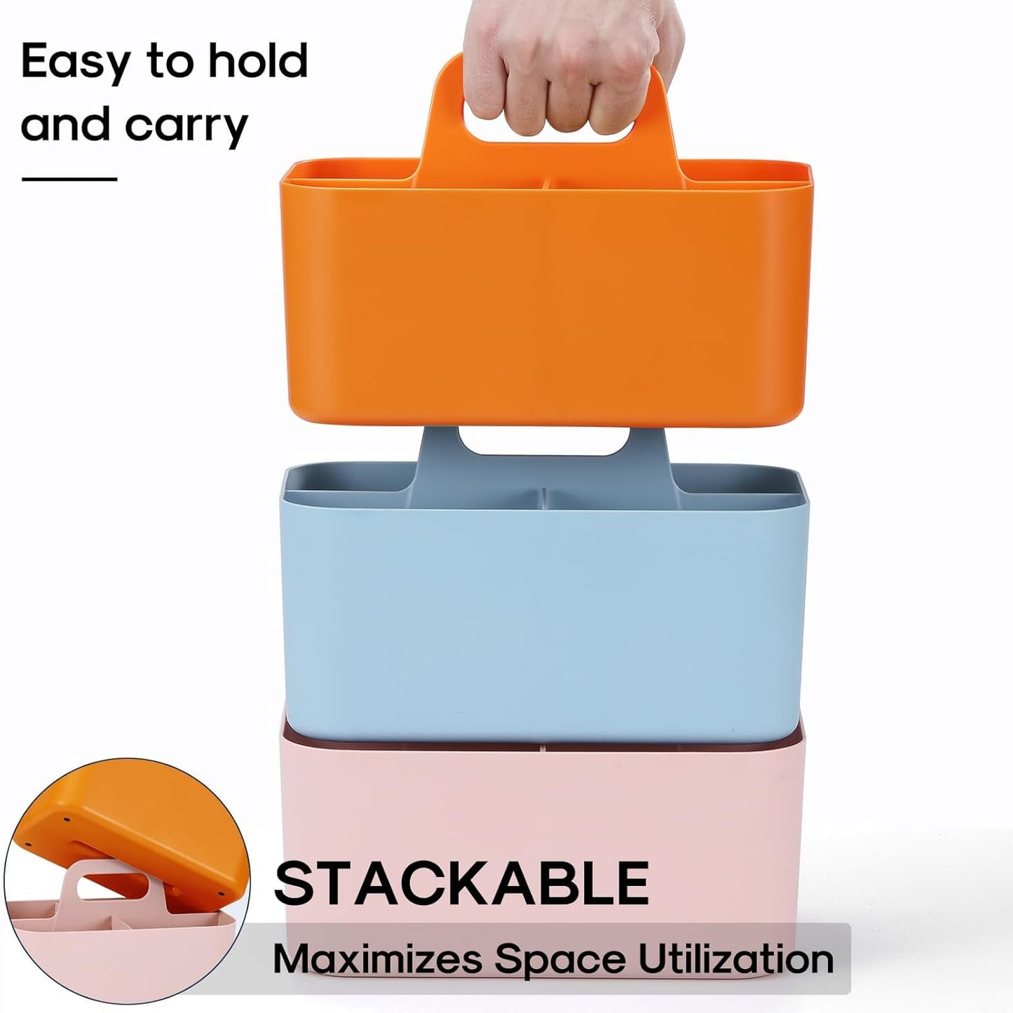 Multiuse Caddy Organizer with Handle, Portable Divided Plastic Tote Bin - Art Craft, Stationary Pen Marker Crayons, Makeup Hair Supplies Storage - Bathroom, Classroom, Dorm, Office, Desk Holder - Pink
