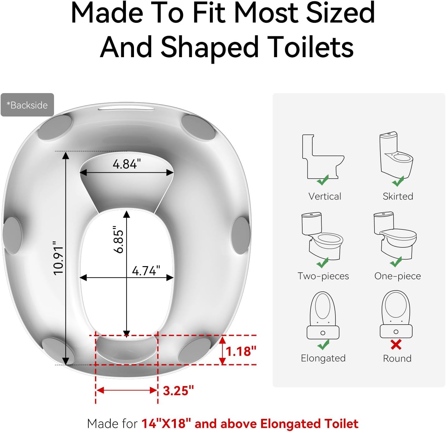 R&T Potty Training Seat for Boys and Girls, Fits Elongated Toilets, Anti-Slip Rubber and Splash Guard, Easy for Toddler Potty Training，Kids Toilet Seat