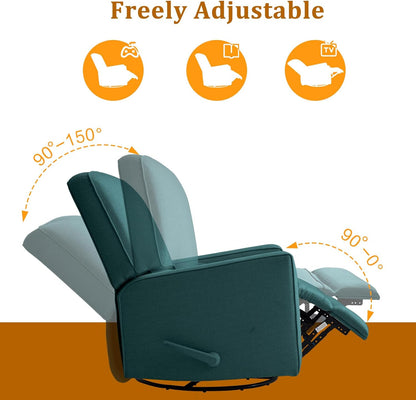 Swivel Rocker Recliner Chair for Adults, High Back Fabric Recliner with Deep Seat, Manual Glider for Living Room & Nursery, Grey