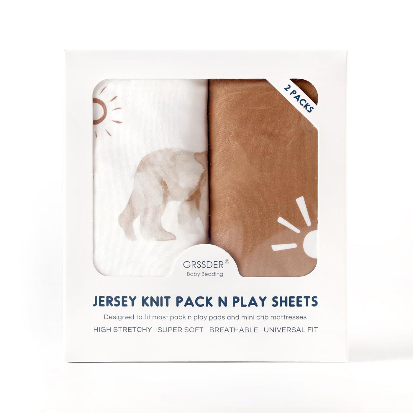 GRSSDER Stretch Ultra Soft Jersey Knit Fitted Pack n Play Playard Sheets Set 2 Pack，Fits Portable/Mini Cribs Sheets, Playards Mattress Pads, Stylish Watercolor Animals for Baby, Mint Green