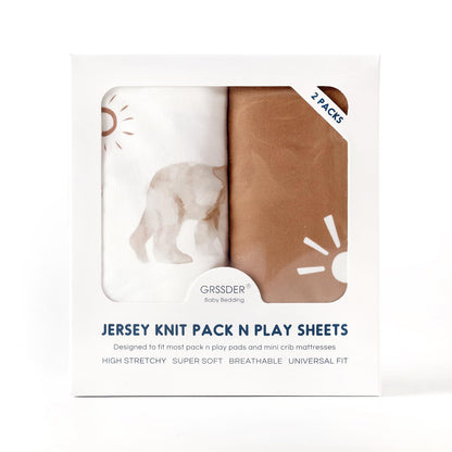 GRSSDER Stretch Ultra Soft Jersey Knit Fitted Pack n Play Playard Sheets Set 2 Pack，Fits Portable/Mini Cribs Sheets, Playards Mattress Pads, Stylish Watercolor Animals for Baby, Mint Green