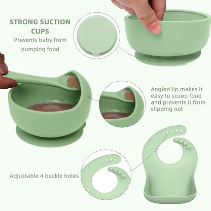 16 Pack Silicone Baby Feeding Set, BPA-Free Baby LED Weaning Supplies, Include Suction Plates, Baby Bowls, Silicone Fork & Spoon, and More, First Stage Baby Food Eating Utensils - 6+ Months(Blue, 16)