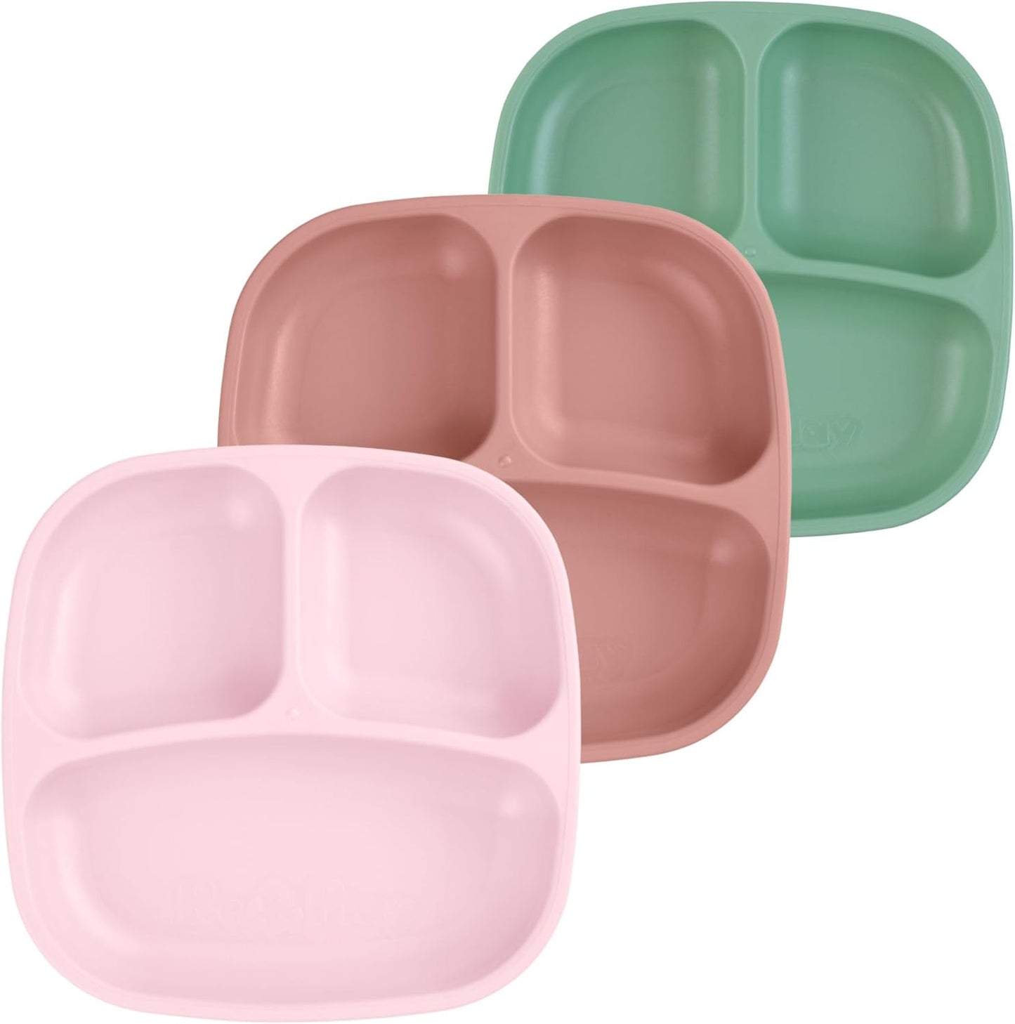 Re-Play Toddler Plates with Dividers - Deep-Walled 3 Compartments Divided Plates for Kids - Dishwasher & Microwave Safe - Made in USA - Set of 3-7.37" x 7.37" x 1.25" - Beach Baby