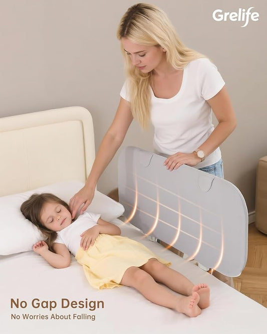 Grelife 33" Portable Travel Bed Rail for Toddlers (Compact), Fast Install, Adjustable Height, Tall Toddler Bed Rails for Crib, Single, Twin Bed, Foldable Baby Bed Rail Guard for Box, Flat Bed