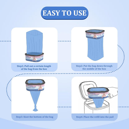 Jumbo Square Bags Refill Compatible with Diaper Genie Compact, Select Pails (Not Fit Classic), Max Odor Control, Disposal Bag Refills, Continuous Film, Holds Up to 810 Newborn Diapers, 4 Pack