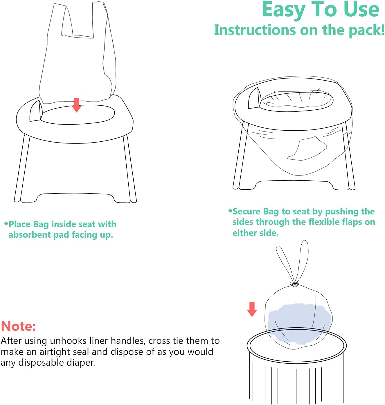 Potty Chair Liners, Portable Disposable Potty Liner Bags for Universal Potty Training Toilet Seat, Toddler Outdoors Travel Baby Toilet Liners - 60 Pack