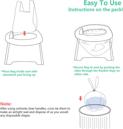 Potty Chair Liners, Portable Disposable Potty Liner Bags for Universal Potty Training Toilet Seat, Toddler Outdoors Travel Baby Toilet Liners - 60 Pack