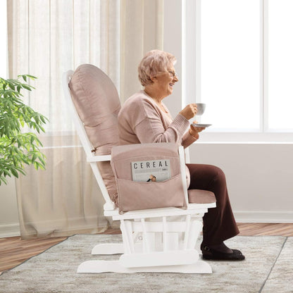 Costzon Nursery Glider with Ottoman, Upholstered Comfort Glider Rocker with Padded Cushion, Storage Pocket, Solid Wood Base, Rocking Chair Nursery for Breastfeeding, Napping (Light Gray)